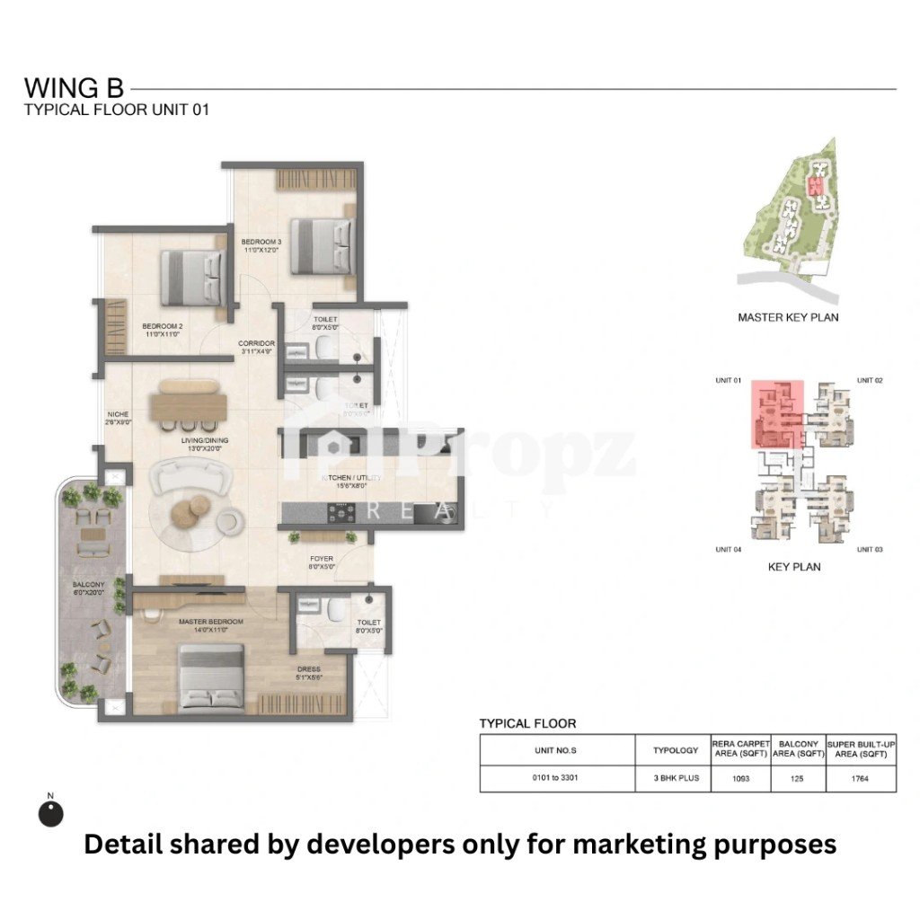 3 BHK+ floor plan — Solcrest