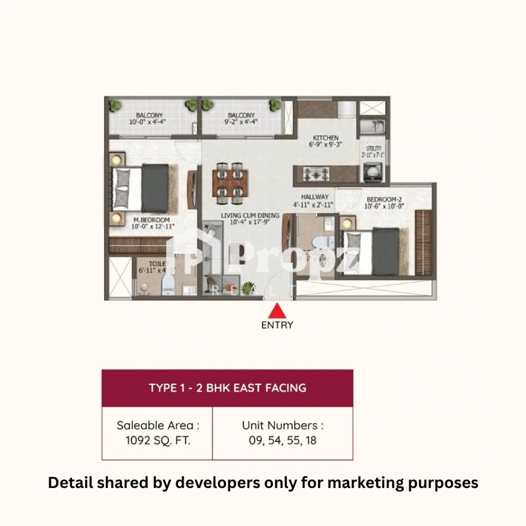 2 BHK floor plan — Sowparnika Euphoria In The East