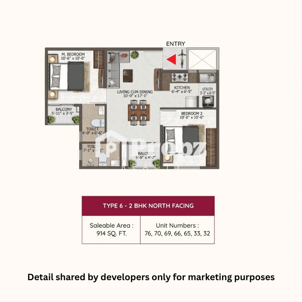 2 BHK floor plan — Sowparnika Euphoria In The East