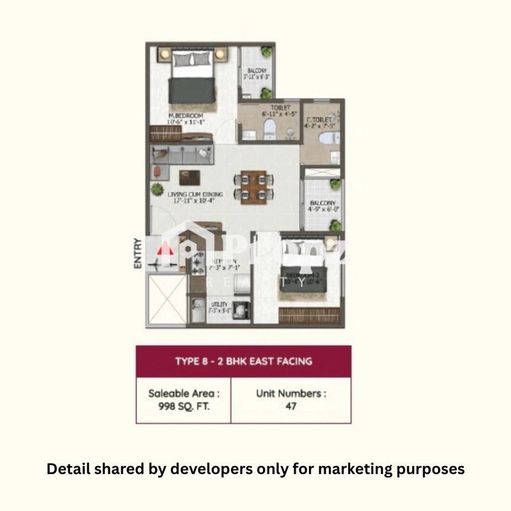 2 BHK floor plan — Sowparnika Euphoria In The East