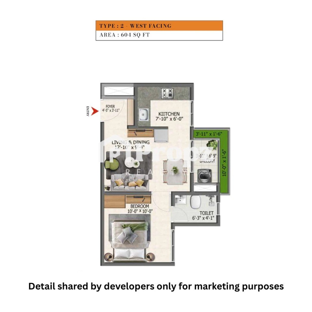 1 BHK floor plan — Sowparnika Whispering Petals