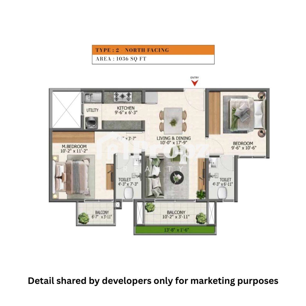 2 BHK floor plan — Sowparnika Whispering Petals