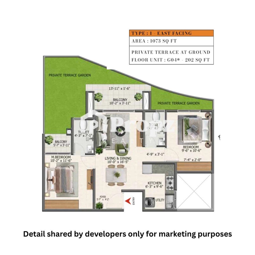 2 BHK floor plan — Sowparnika Whispering Petals