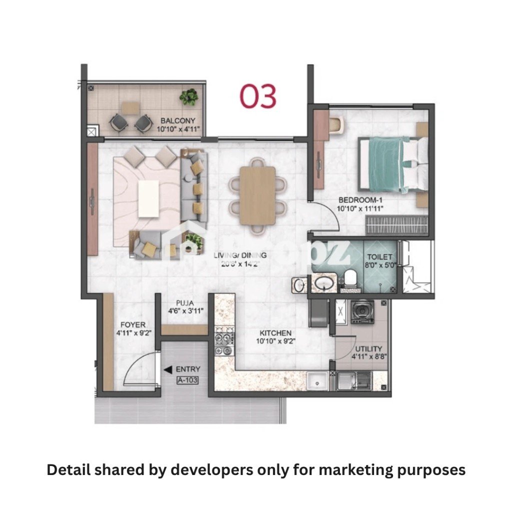 1 BHK floor plan — Sumadhura Capitol Residences