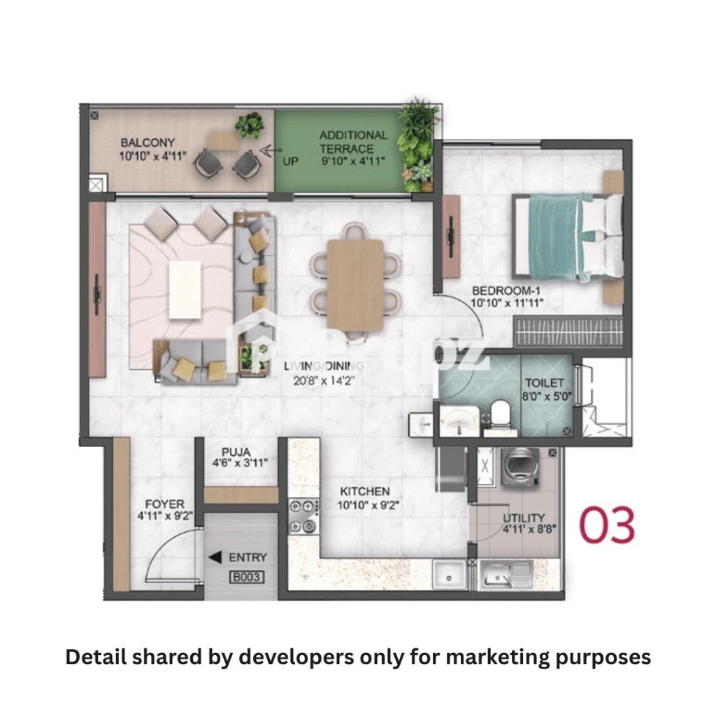 1 BHK floor plan — Sumadhura Capitol Residences