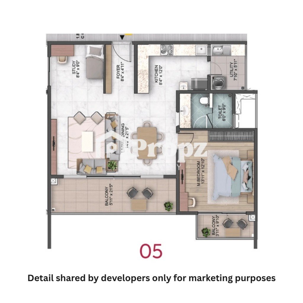2 BHK floor plan — Sumadhura Capitol Residences