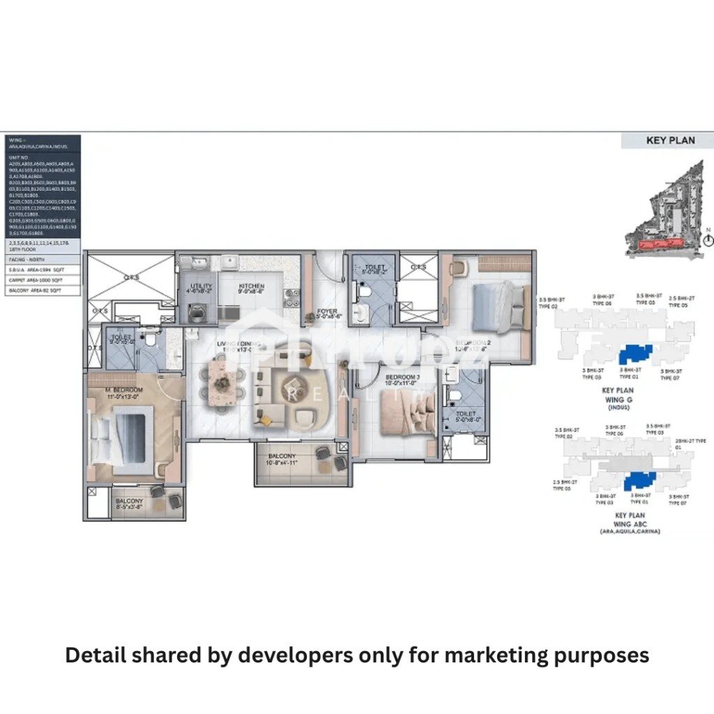 3 BHK floor plan — Sumadhura Edition