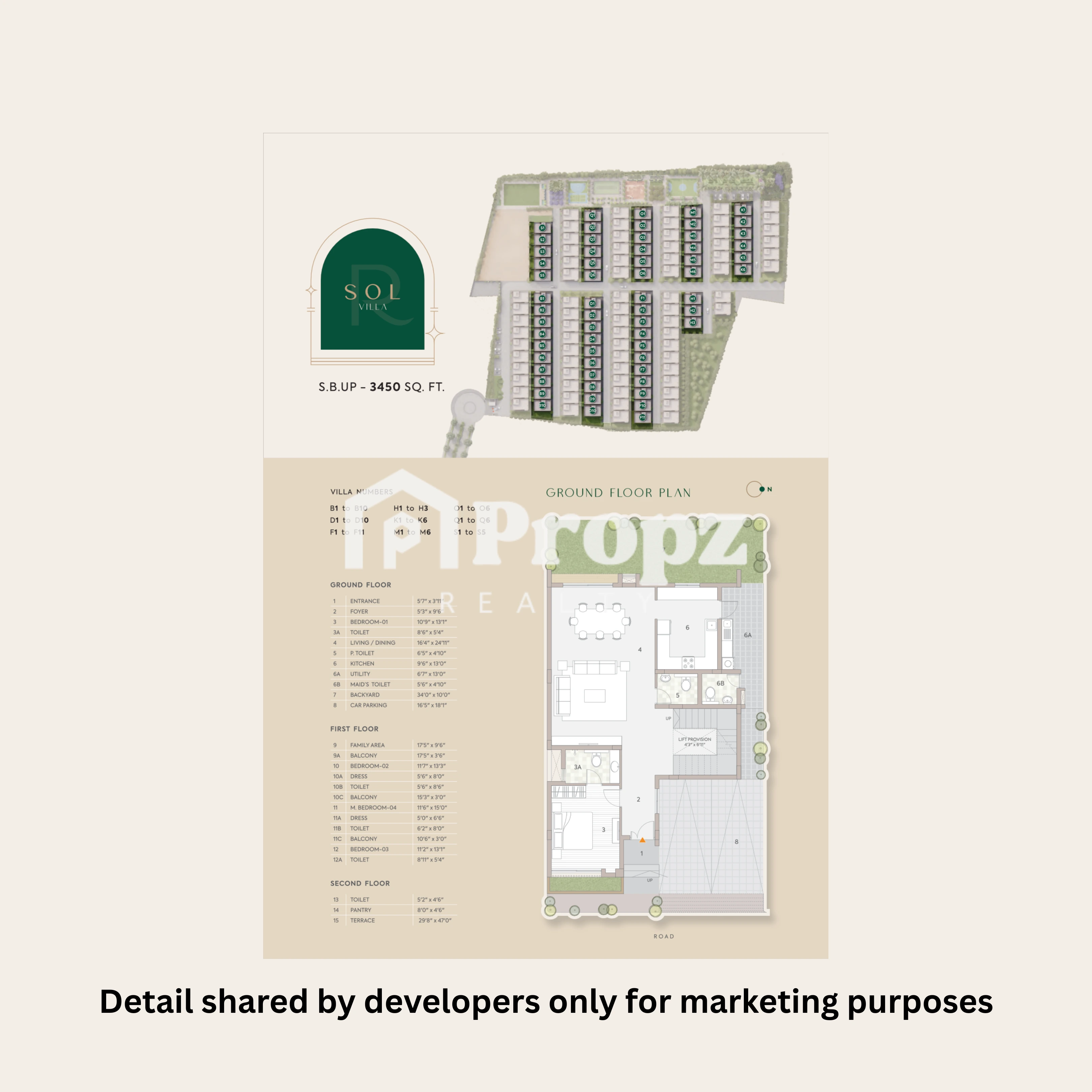 4 BHK Sol Villa floor plan — Riviera Uno