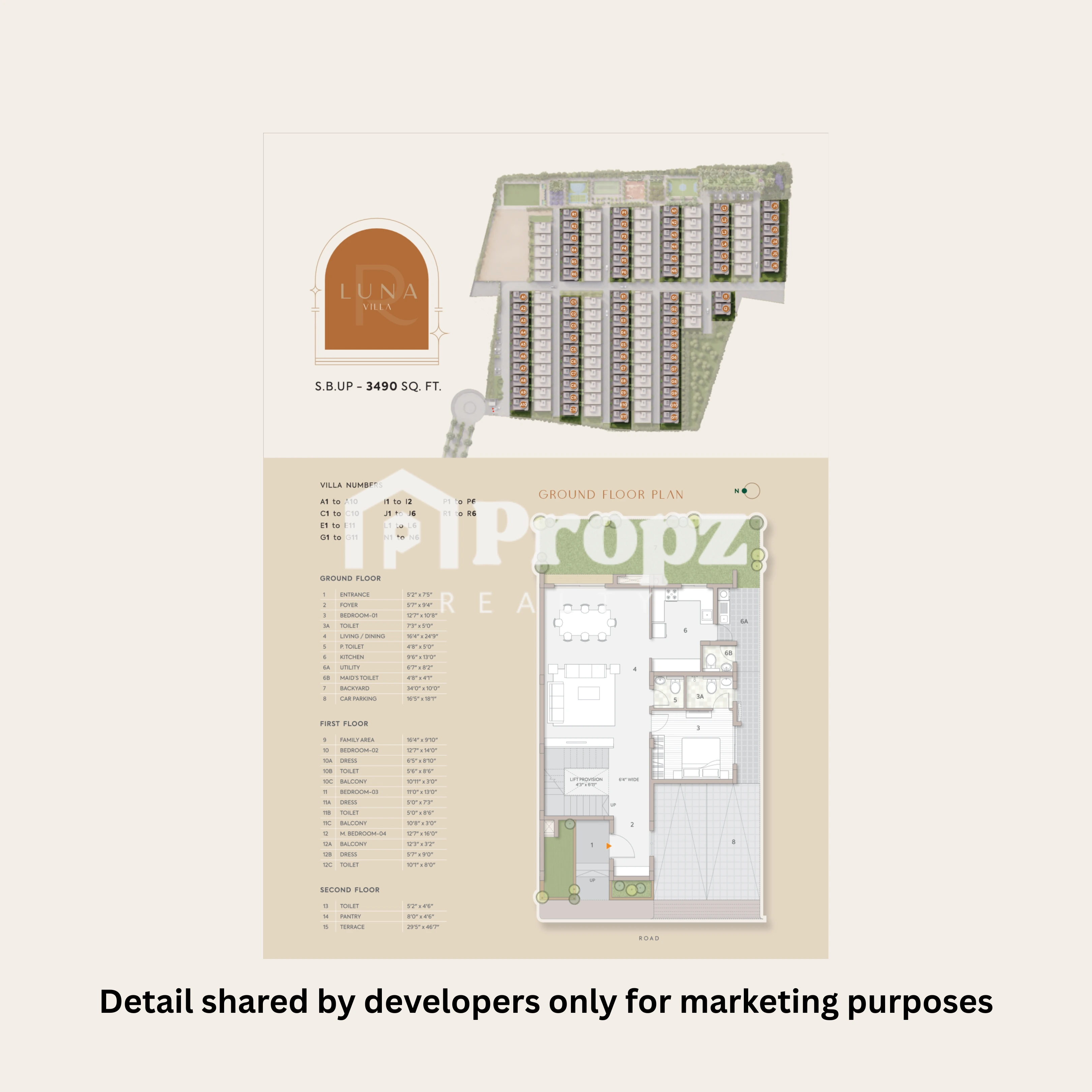 4 BHK Luna Villa floor plan — Riviera Uno