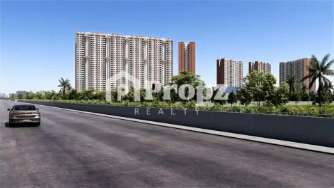 Exterior view of multiple high-rise residential towers at Godrej Vanantara with landscaped surroundings