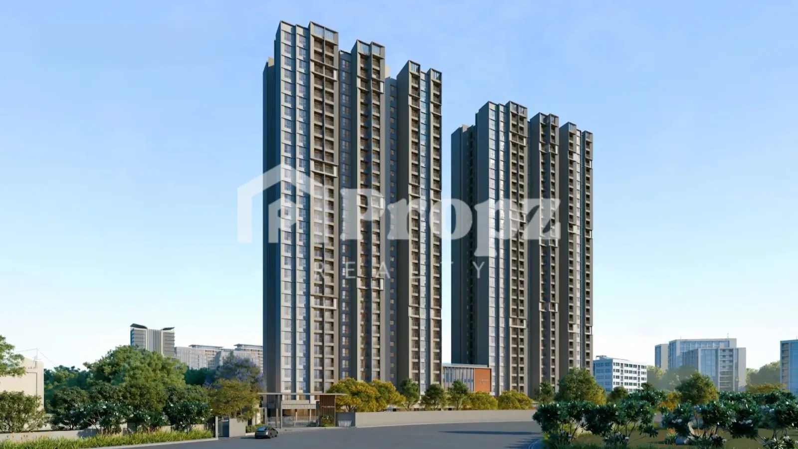 Exterior view of Goyal and Co Orchid South Park residential towers with landscaped surroundings in Bangalore