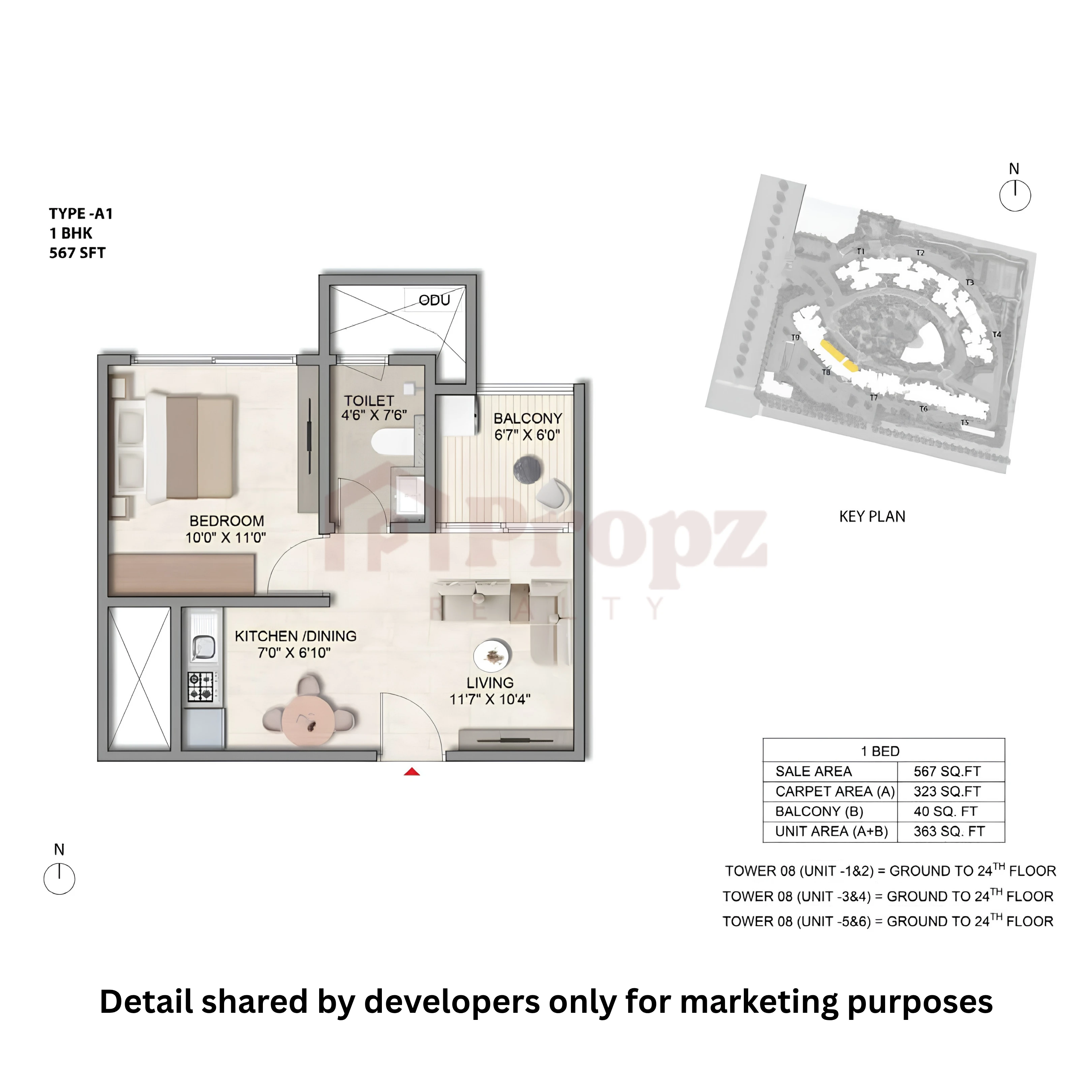 1 BHK floor plan — Prestige Parklane