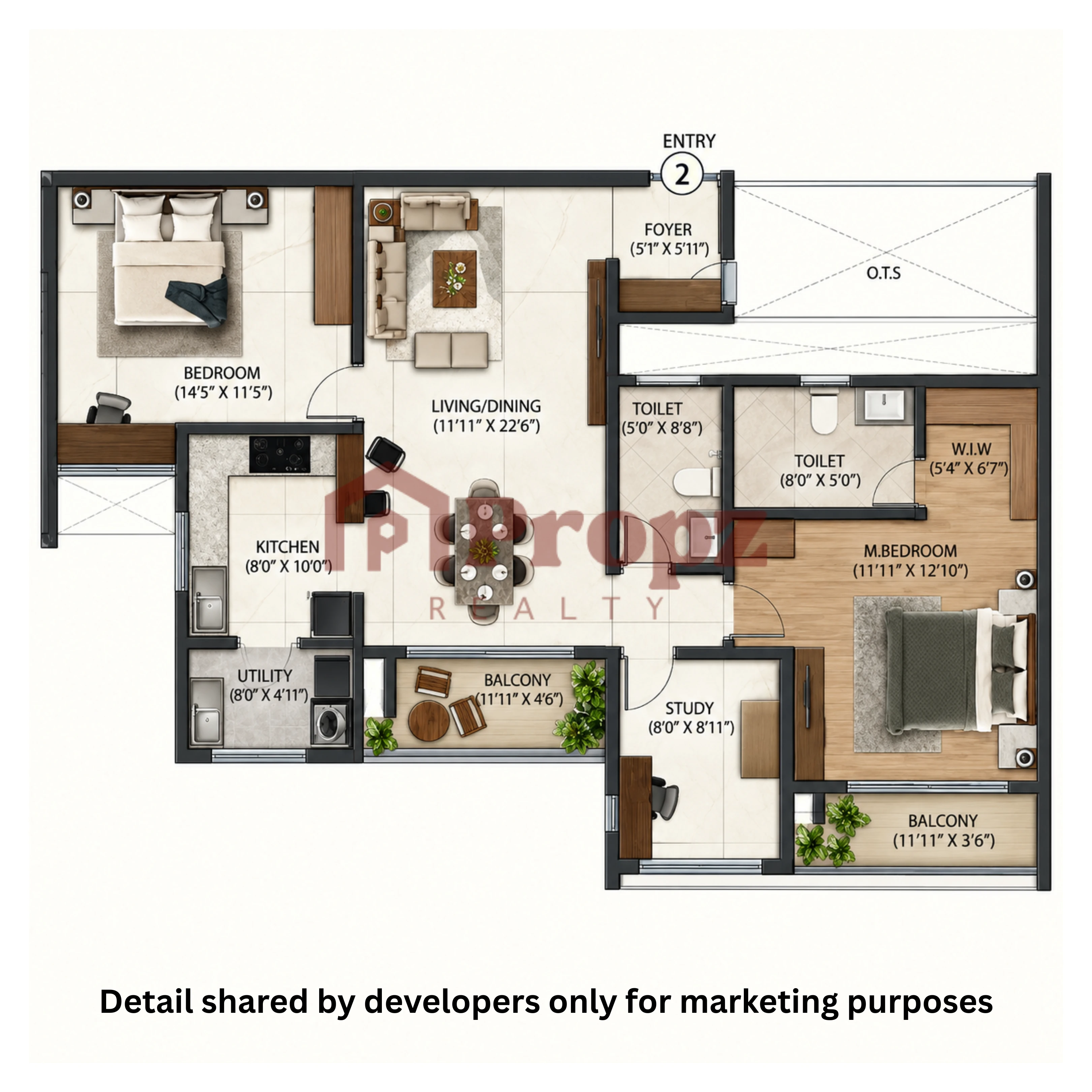 3 BHK Elite floor plan — Sumadhura Solace