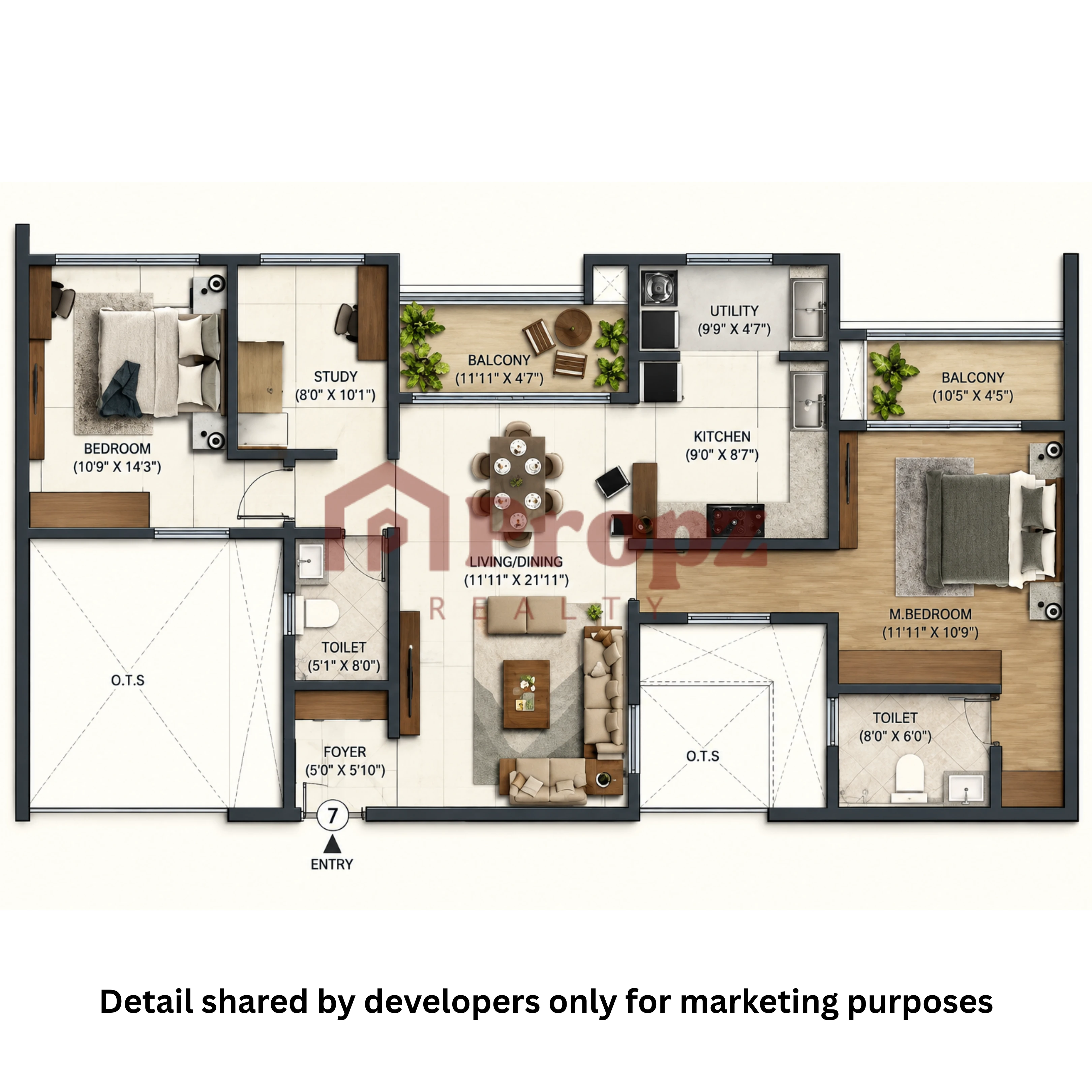 3 BHK Elite floor plan — Sumadhura Solace