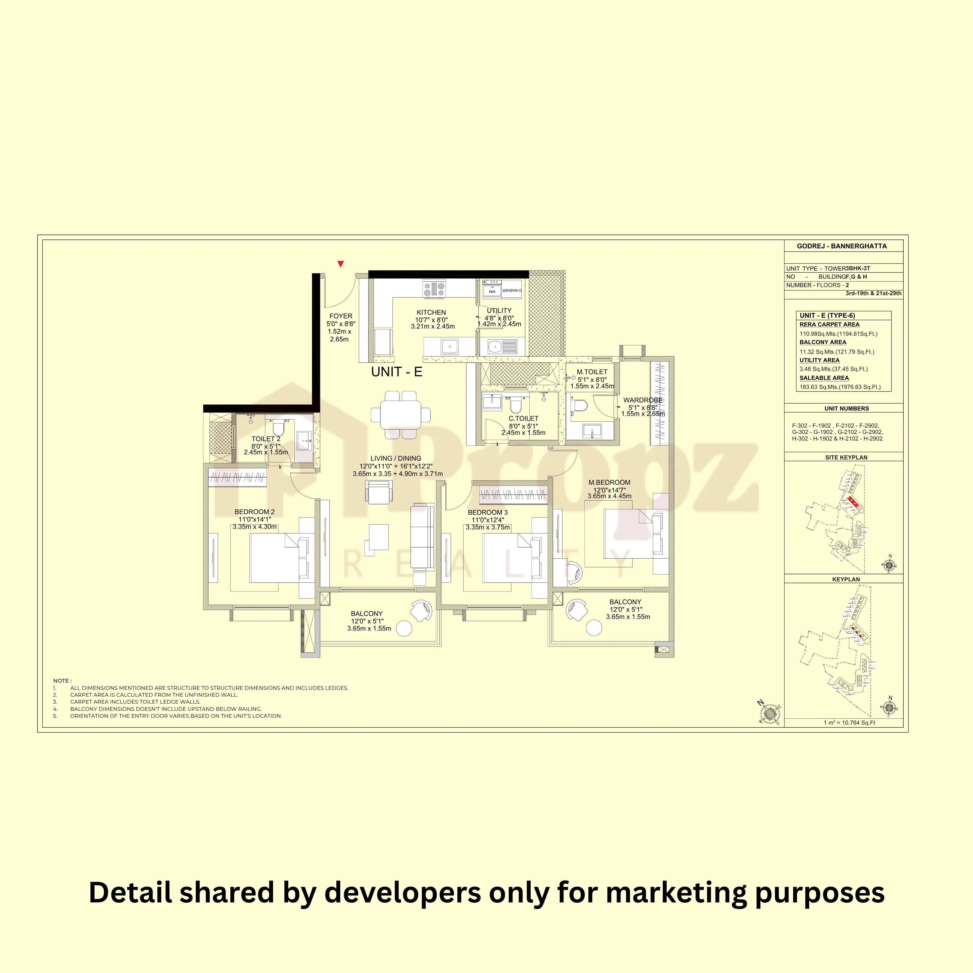 3 BHK – 3T (Type-6) floor plan — Godrej Vanantara
