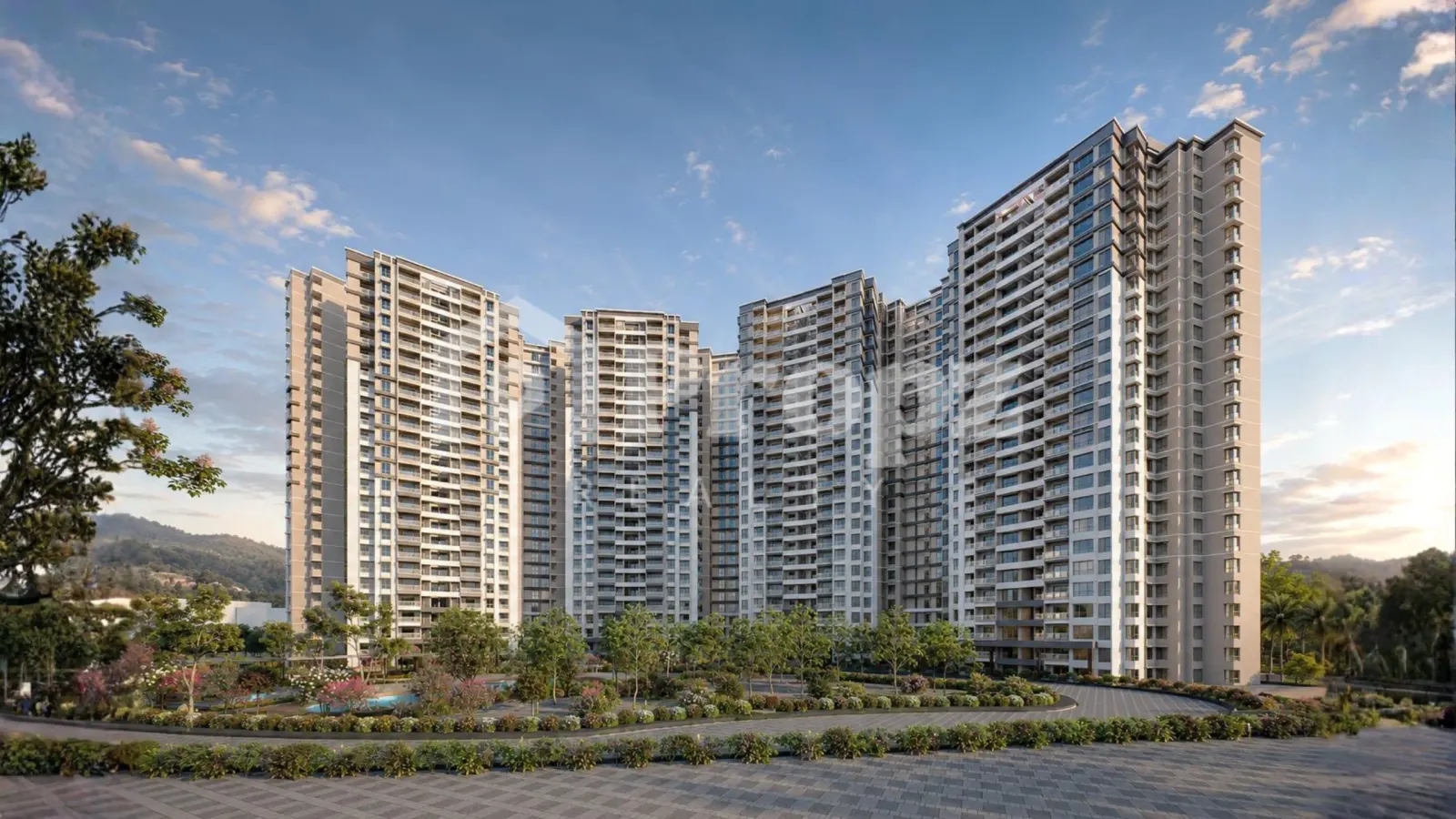 Prestige Parklane residential towers with modern facade and landscaped gardens in Devanahalli, North Bangalore