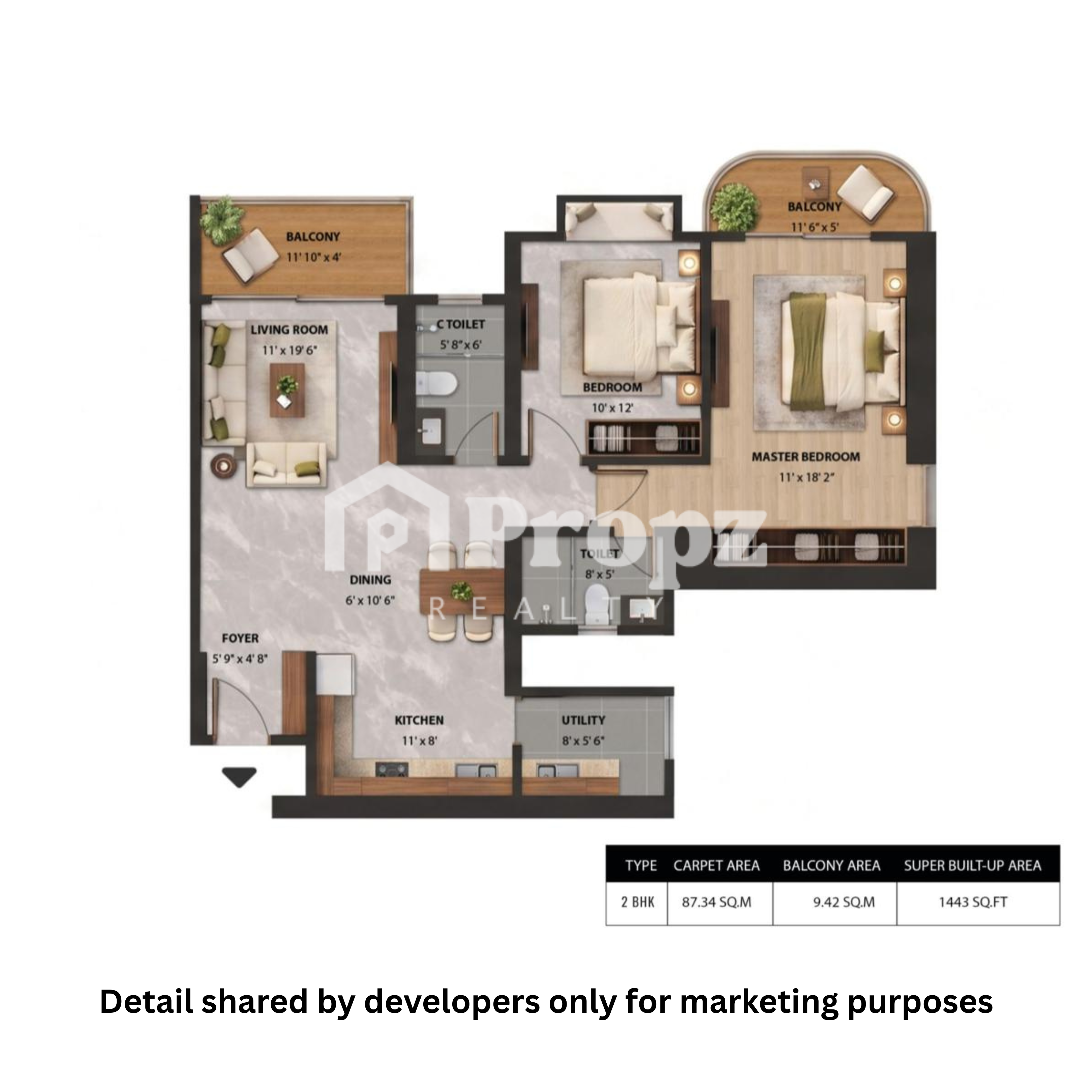 2 BHK floor plan — Ruchira The Rise