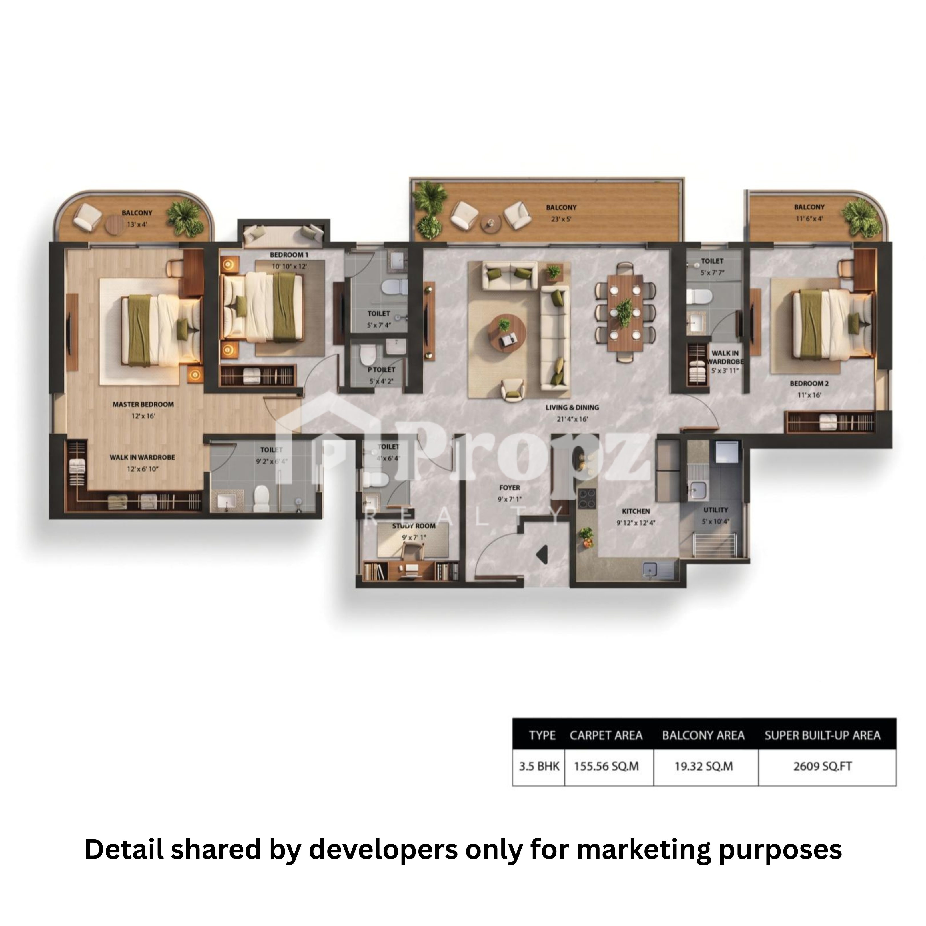 3.5 BHK floor plan — Ruchira The Rise
