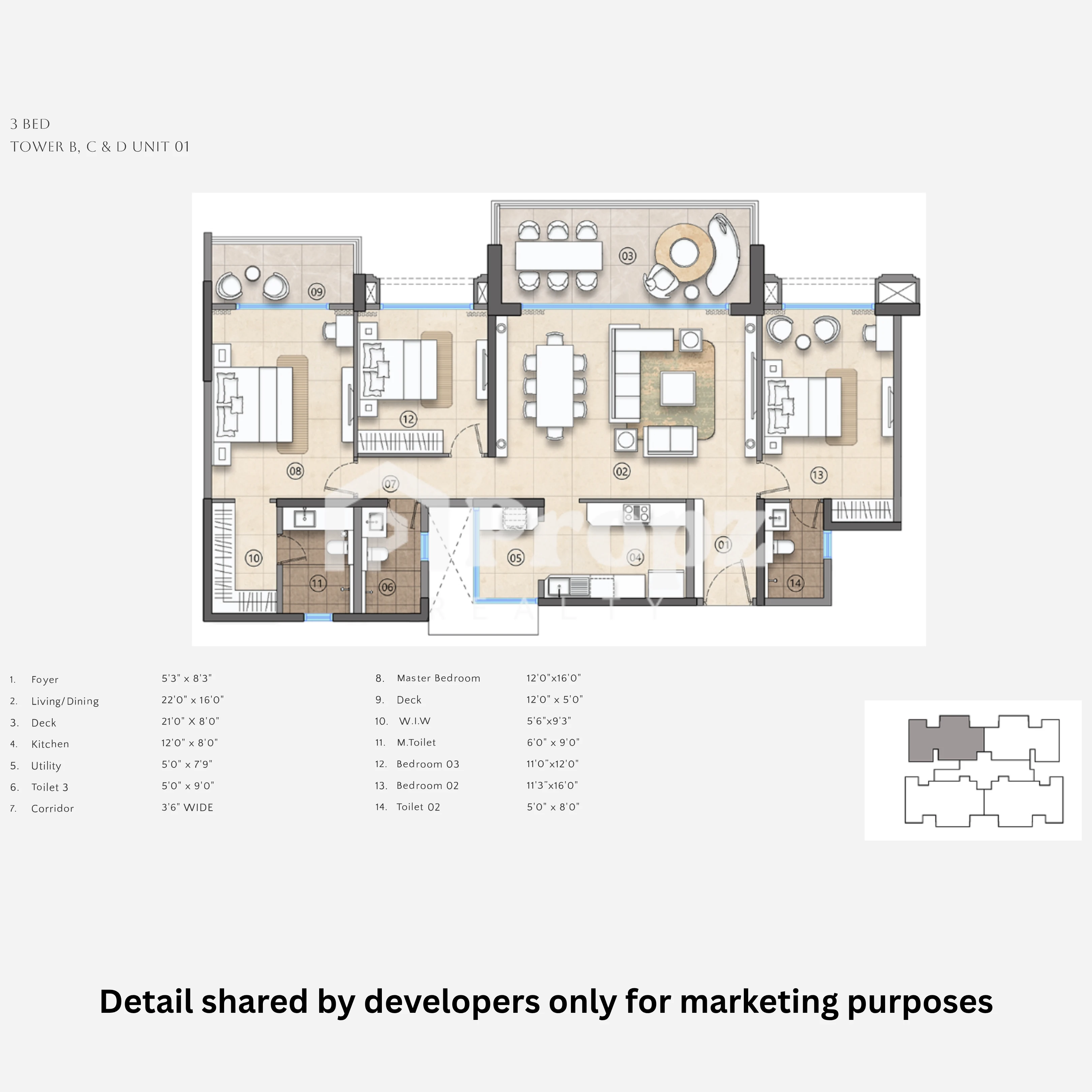 3 BHK floor plan — Lodha Beaumont Estate