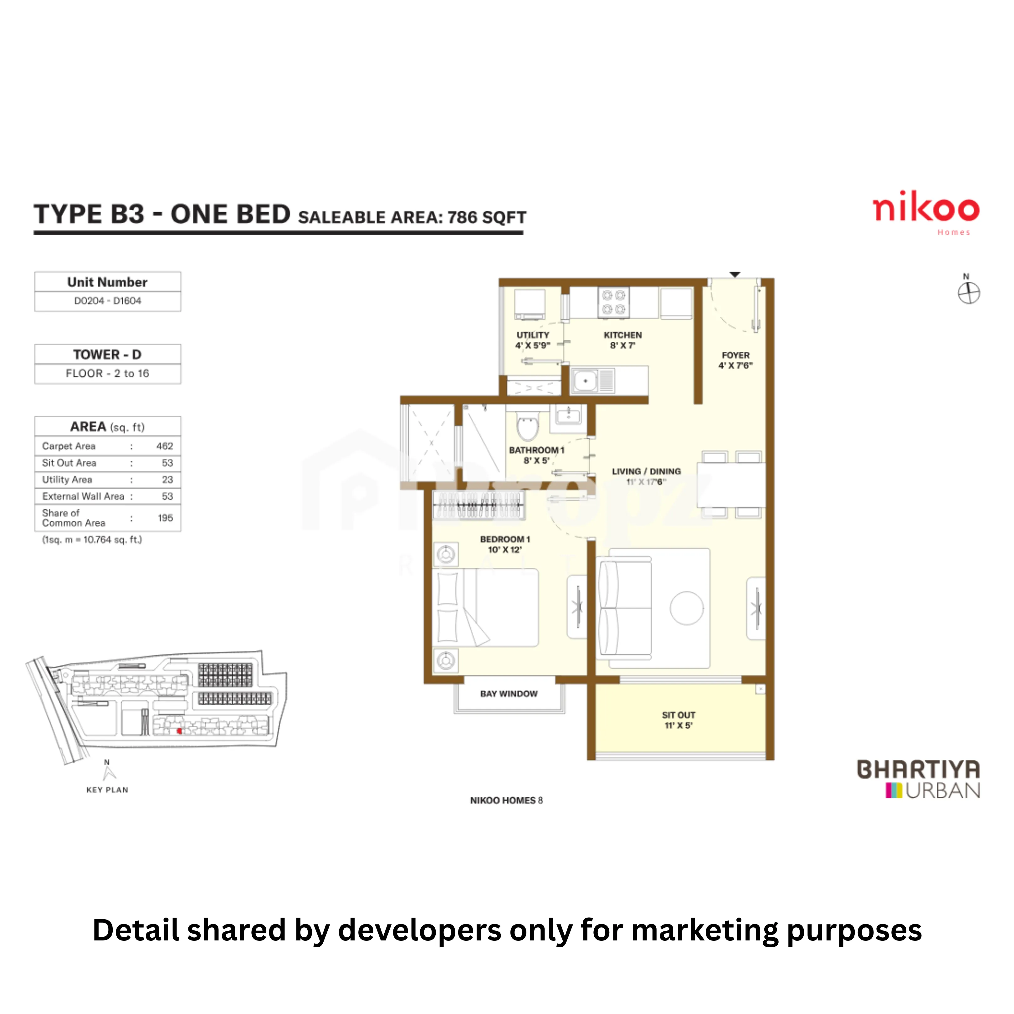 1 BHK floor plan — Bhartiya Nikoo Homes 8