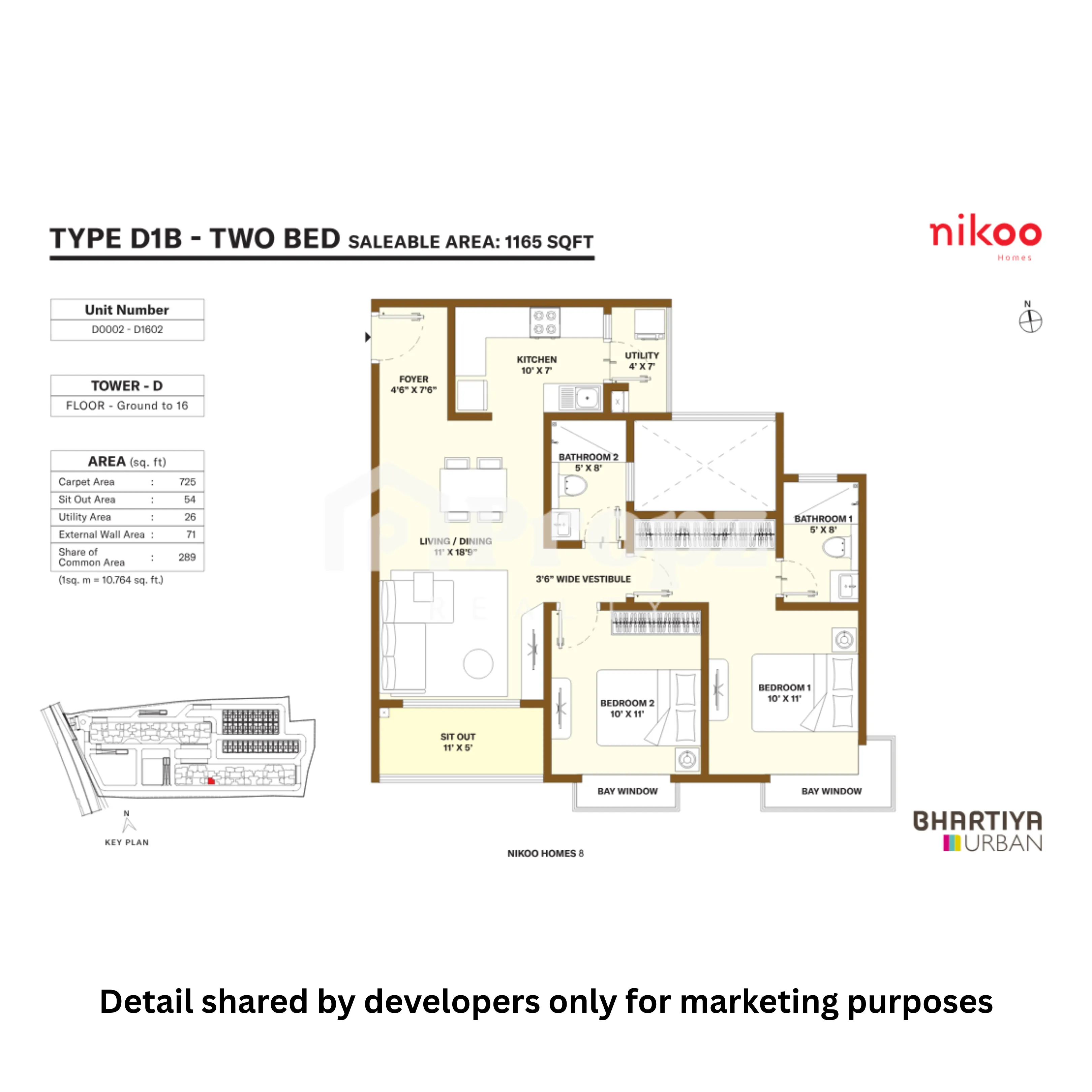 2 BHK floor plan — Bhartiya Nikoo Homes 8