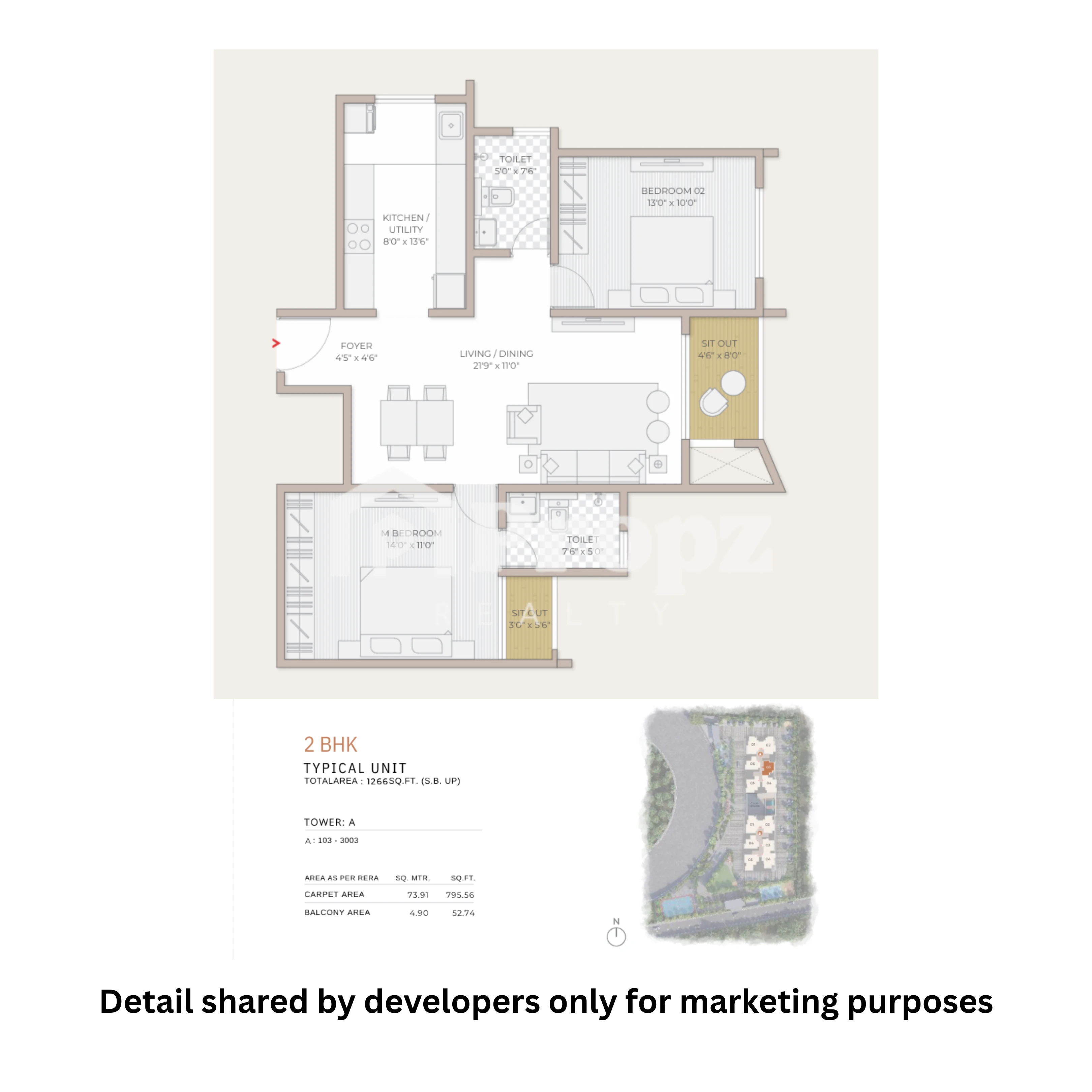 2 BHK floor plan — Goyal and Co Orchid South Park