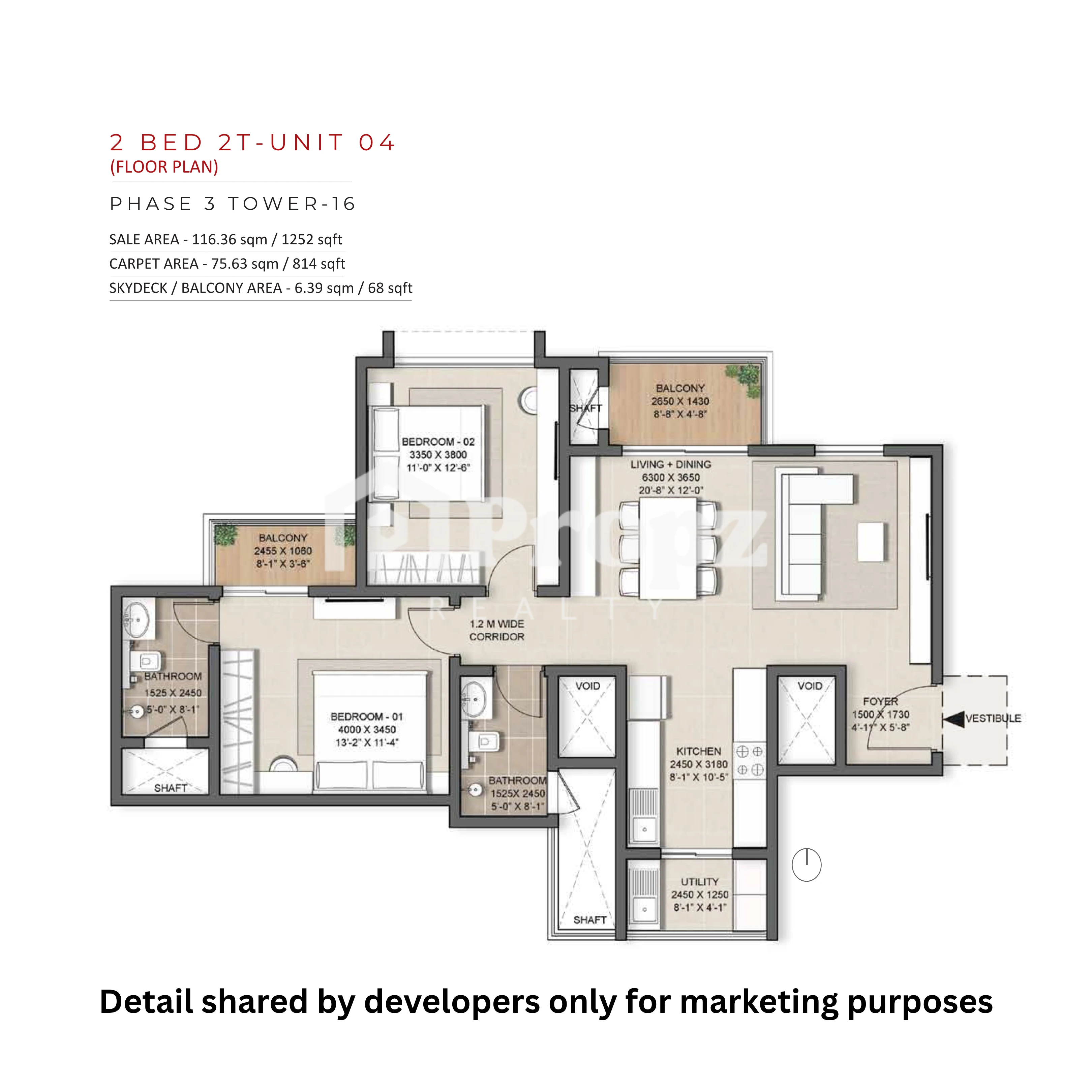 2 BHK floor plan — Nambiar District 25 Phase 3