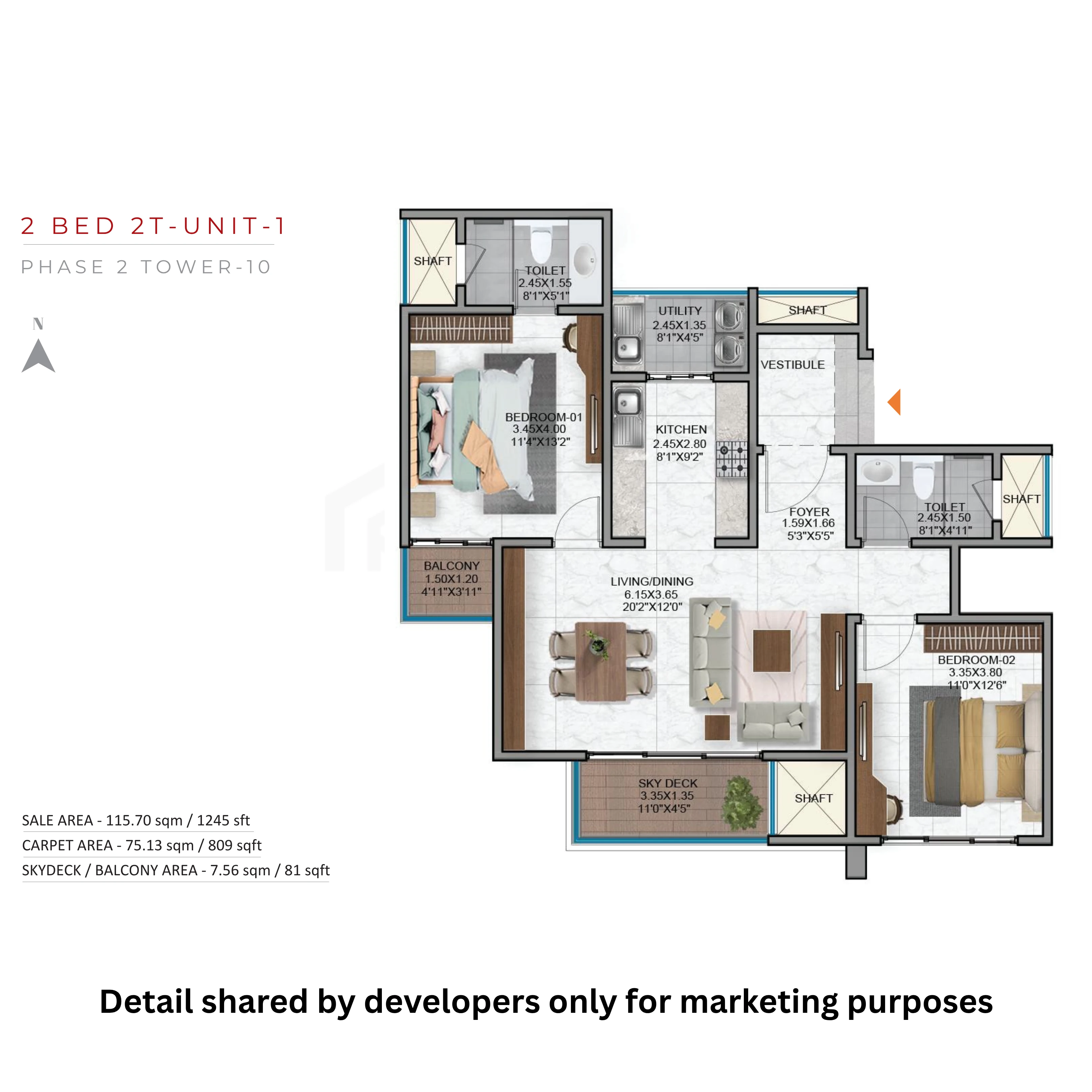 2 BHK floor plan — Nambiar District 25 Phase 2