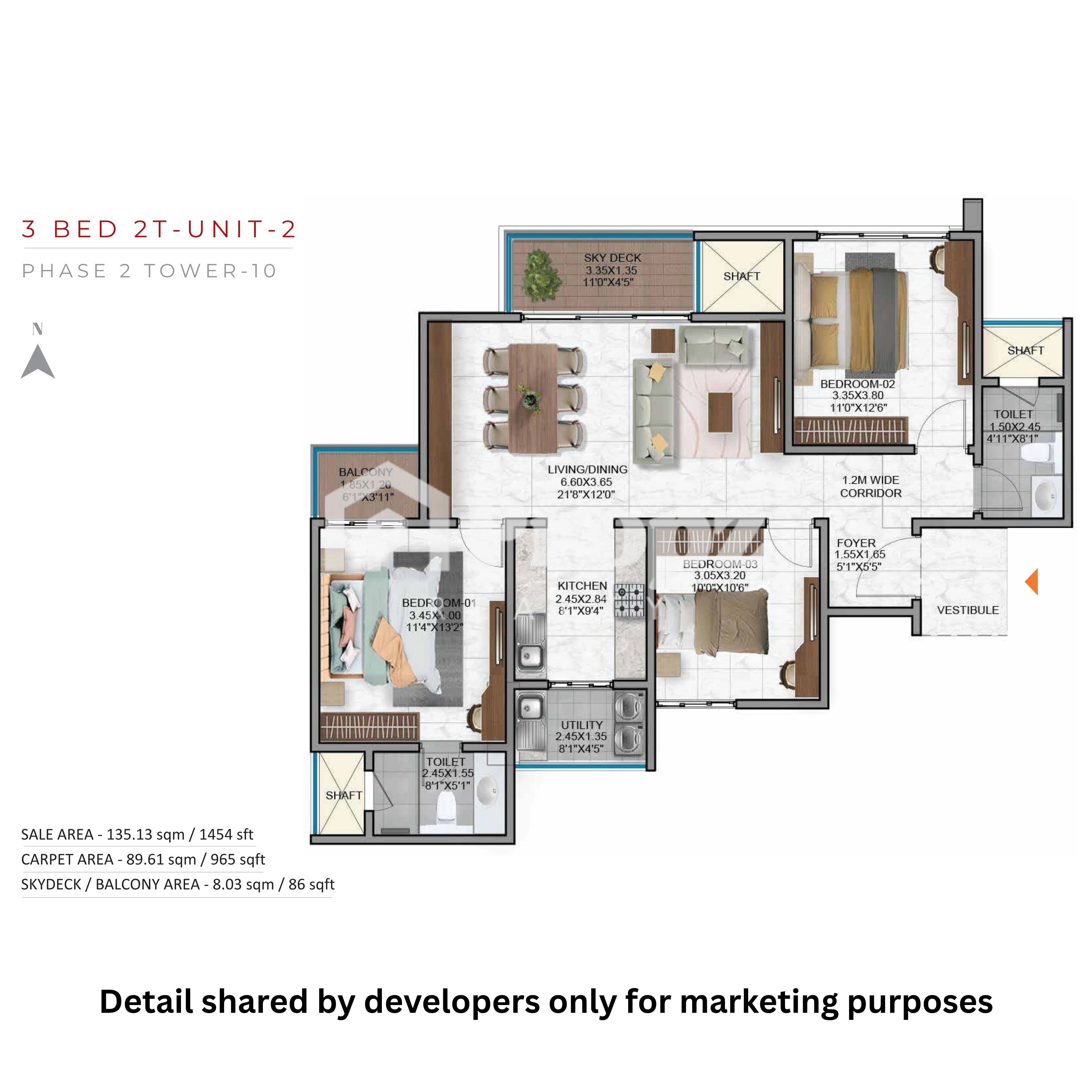 3 BHK + 2T floor plan — Nambiar District 25 Phase 2