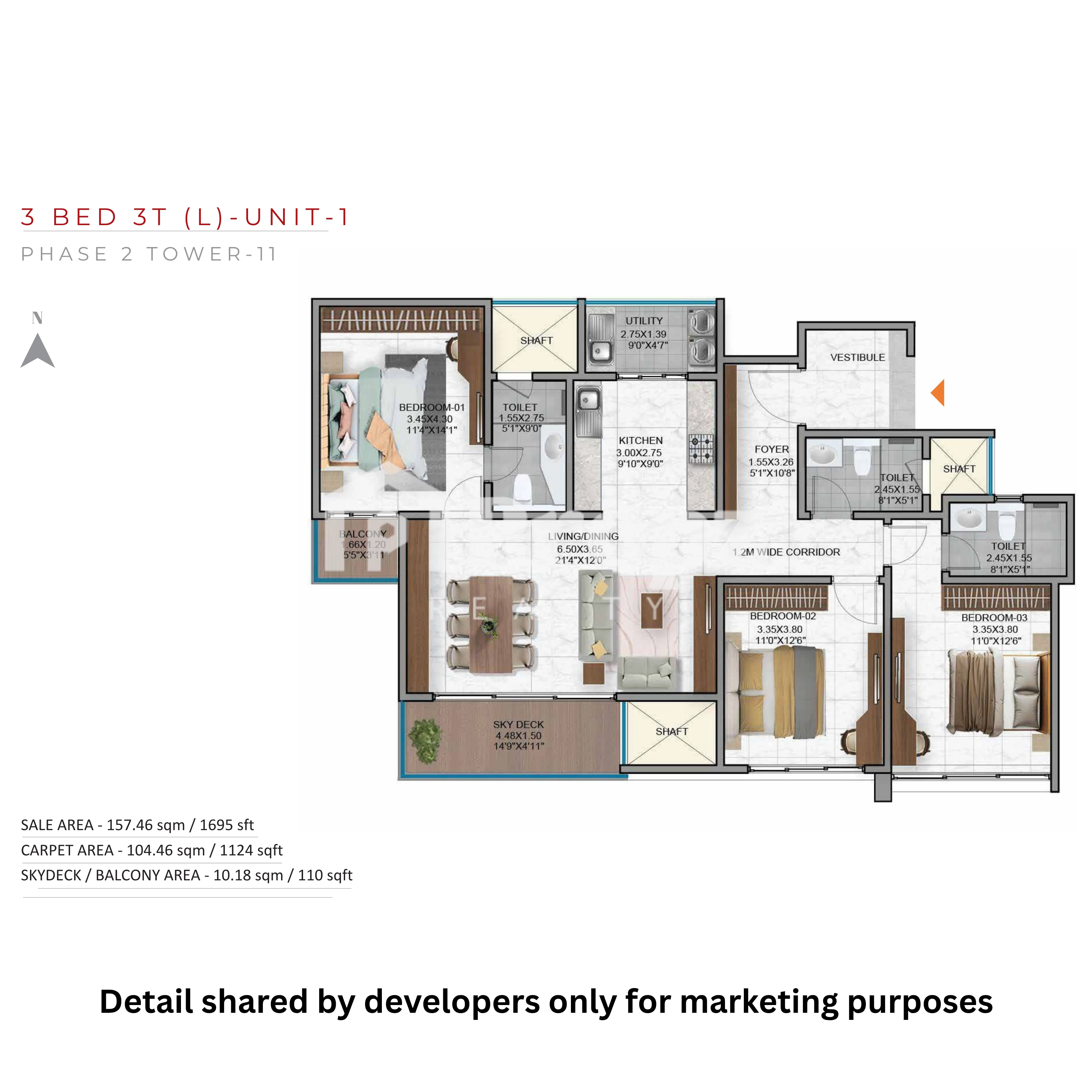 3 BHK Regular (Type 2) floor plan — Nambiar District 25 Phase 2