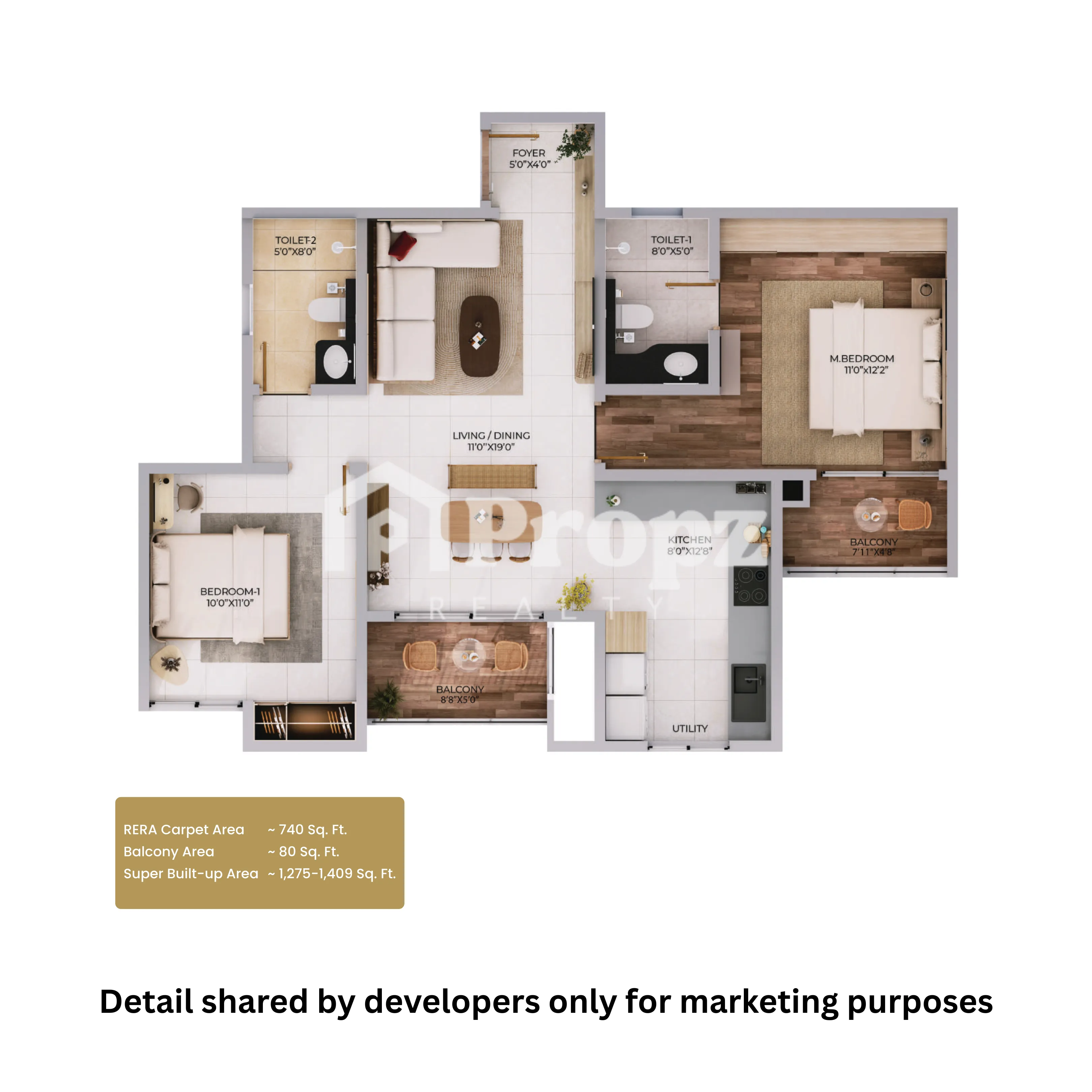2 BHK + 2 T Grand floor plan — Northern Lights