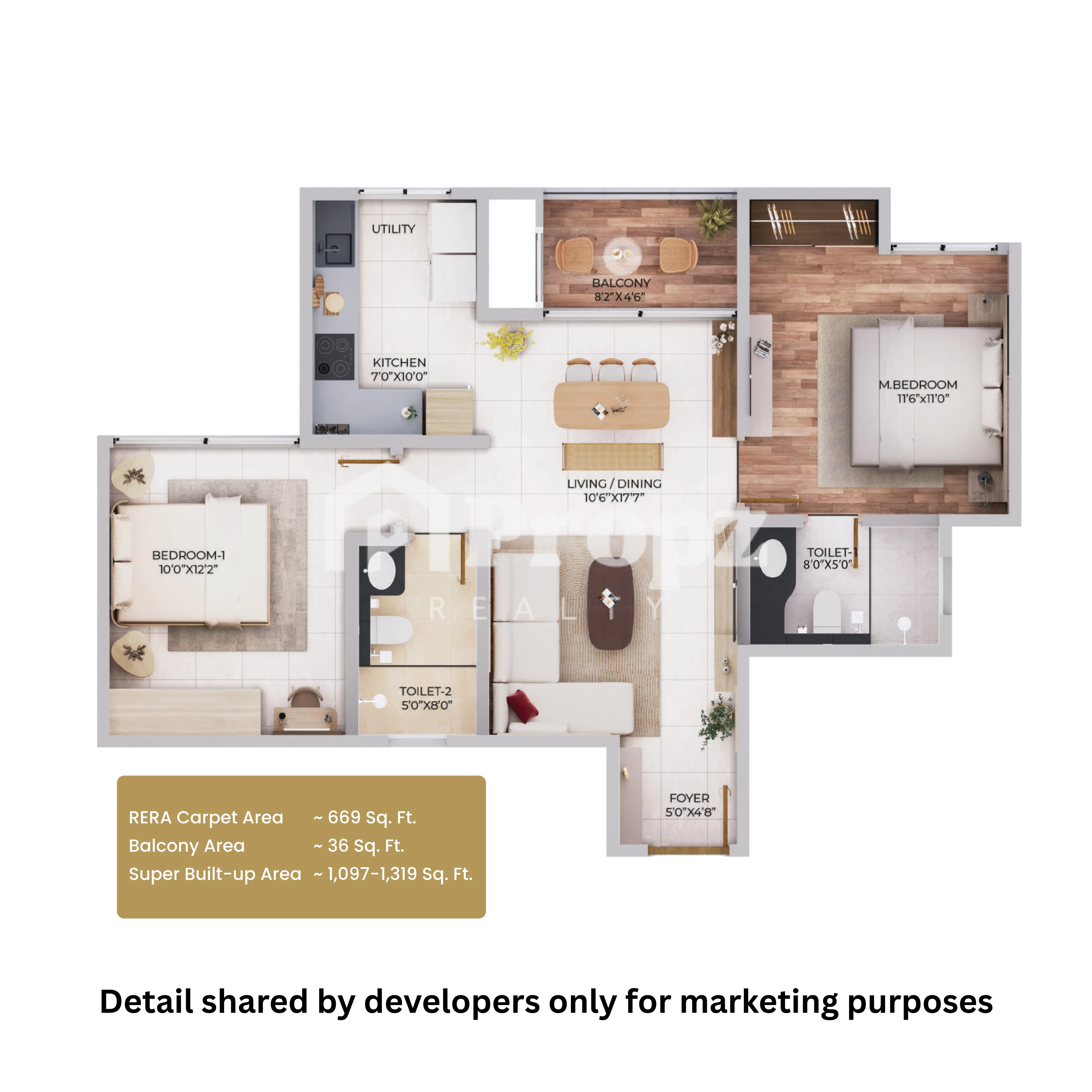 2 BHK + 2 T floor plan — Northern Lights