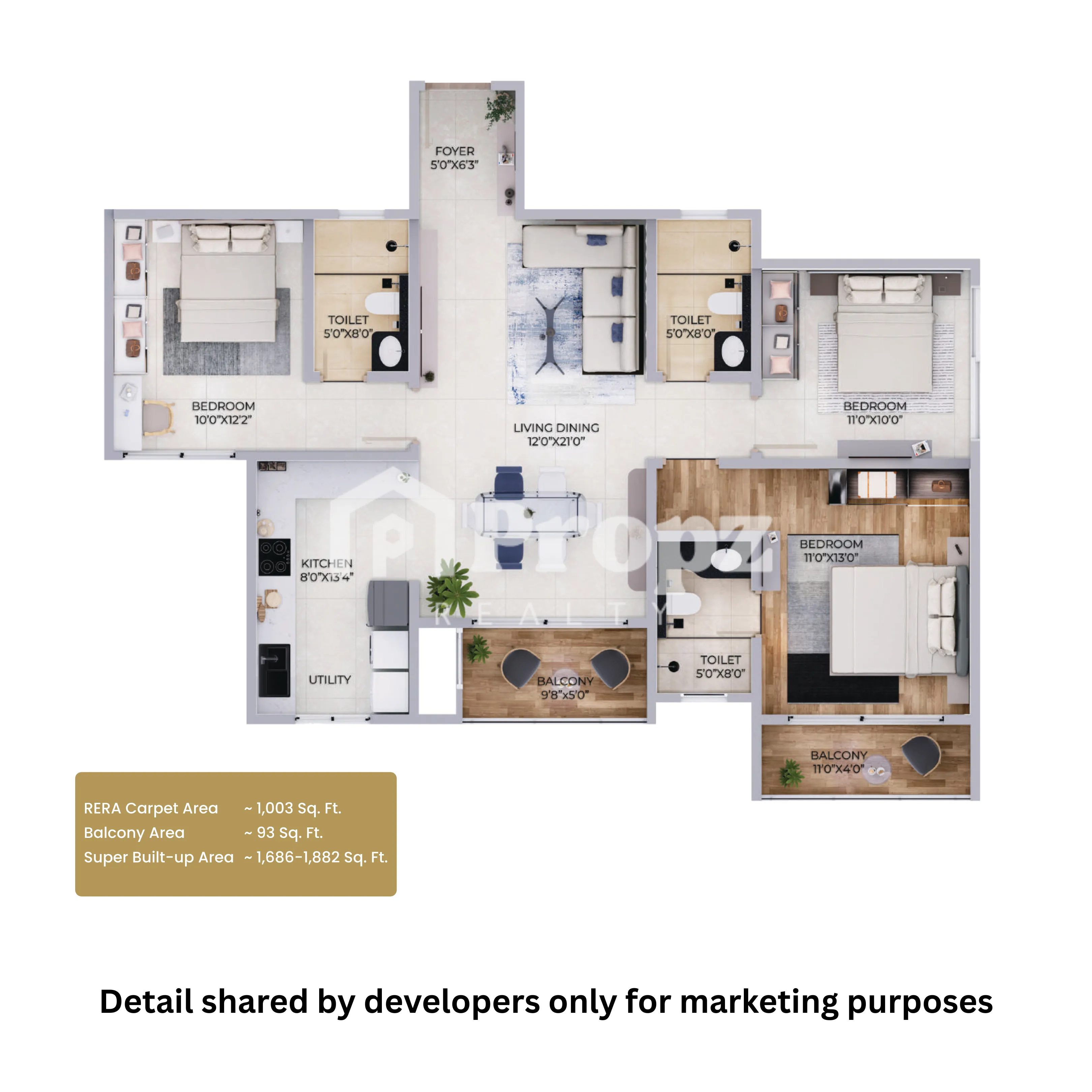 3 BHK + 3 T Grand floor plan — Northern Lights
