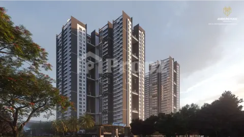 Daytime exterior view of Amberstone Ventara Residences twin towers with contemporary facade design