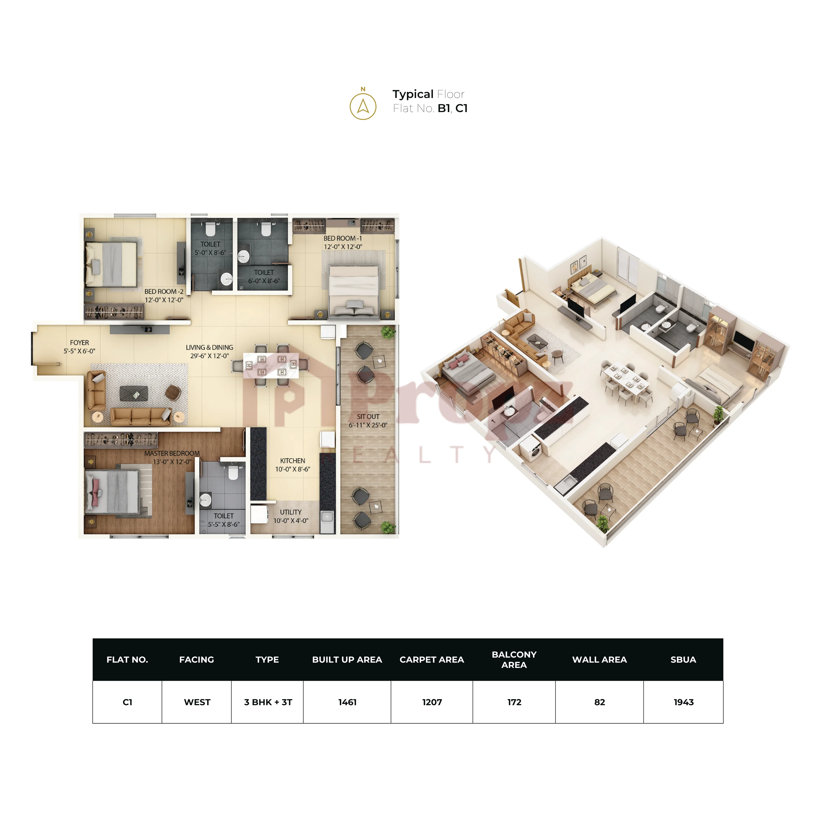 3 BHK + 3 T floor plan — Amberstone Ventara Residences