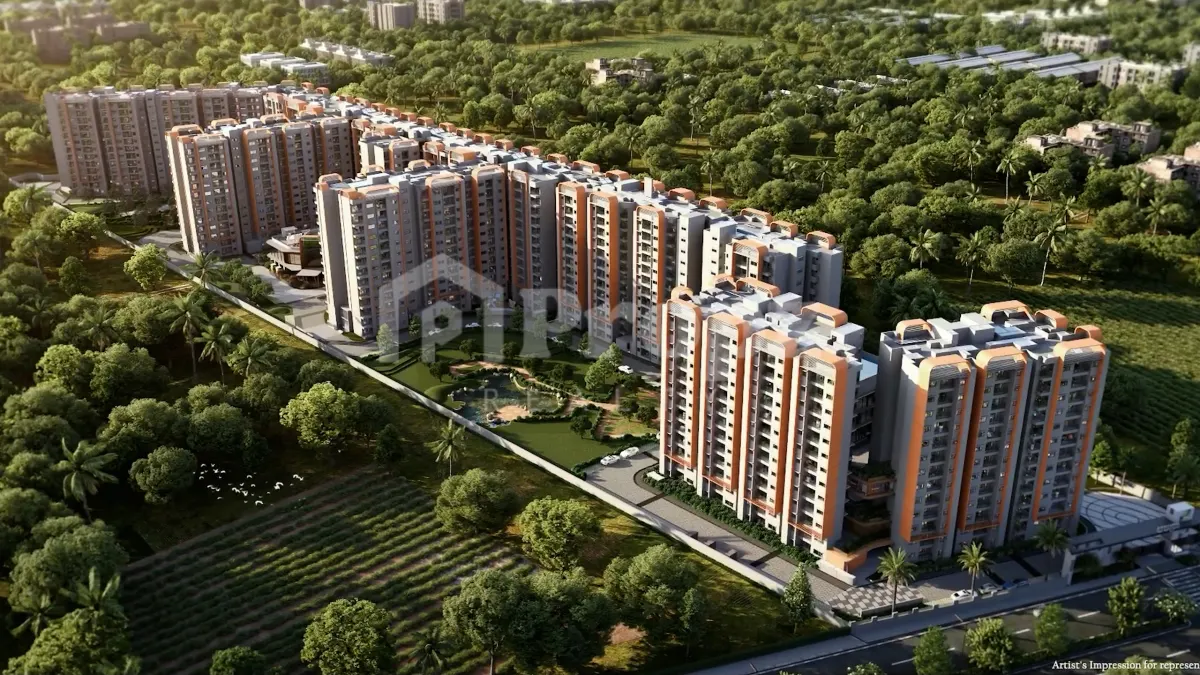 Aerial view of TVS Emerald Altura residential towers surrounded by green landscape in Yelahanka, Bangalore