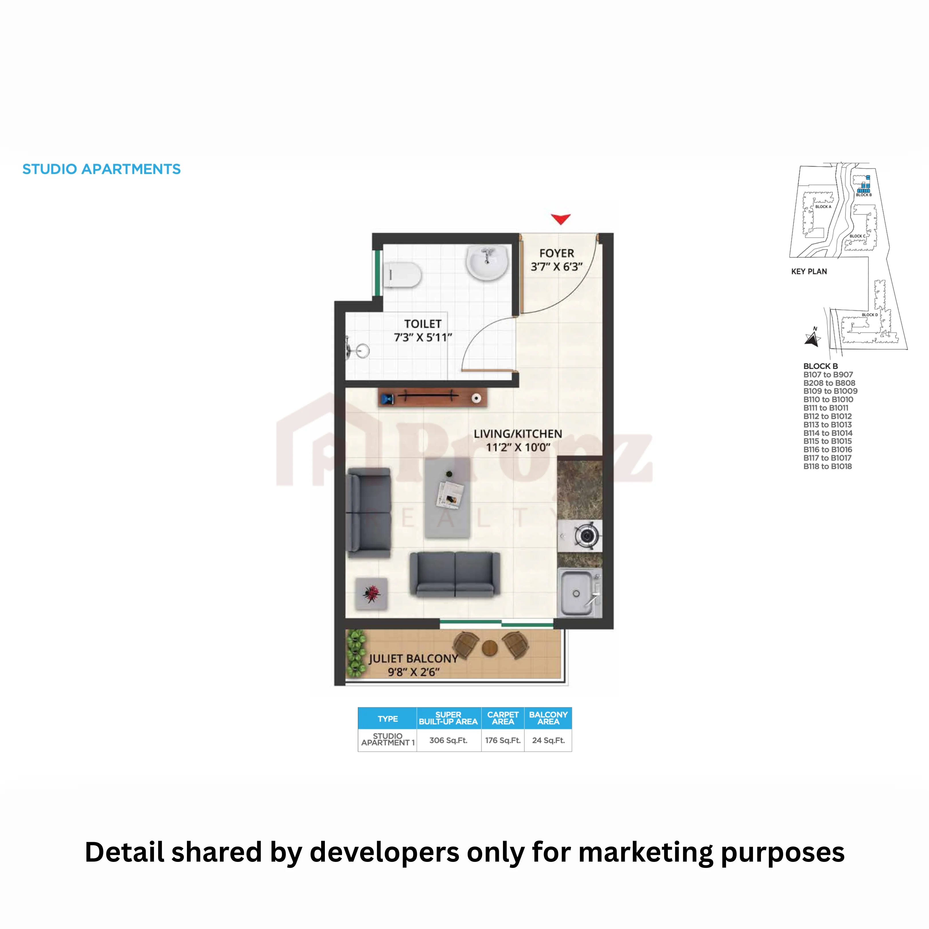 Studio Type 1 floor plan — Sattva Aeropolis