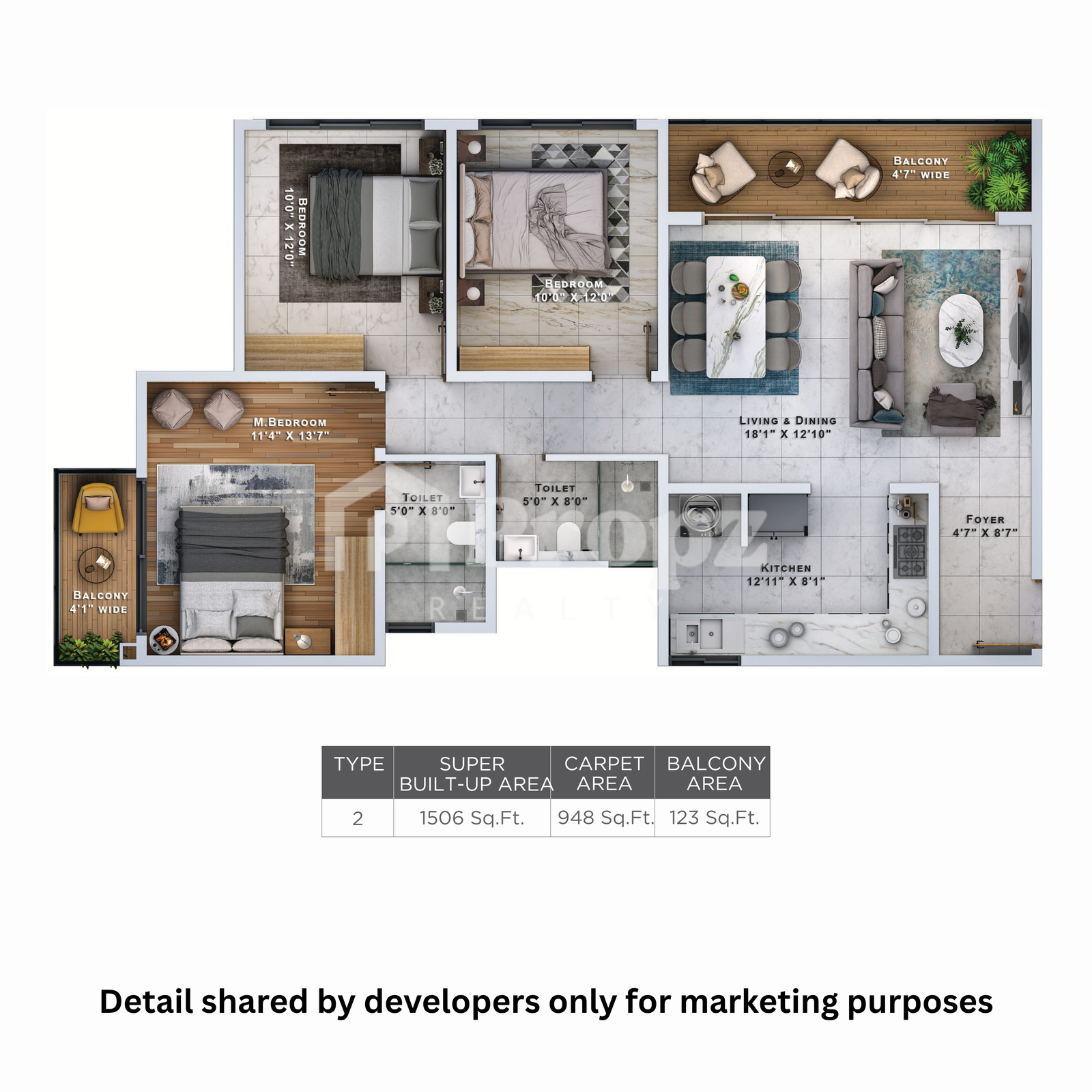 3 BHK + 2T (Regular) floor plan — Sattva Lumina